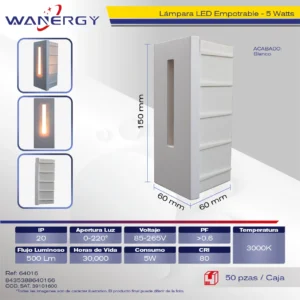 ARBOTANTE LED EMPOTRABLE 5W ESCALERAA MUROS PAREDES ABS BLANCO
