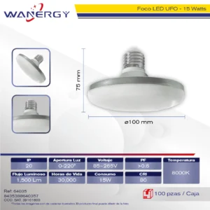 FOCO LED UFO PLATEADO 15W (E27