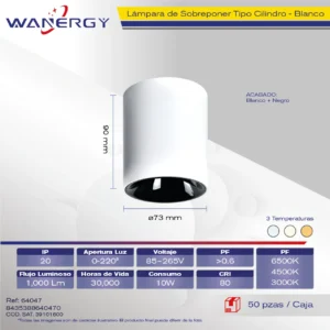 LAMPARA LED DE SOBREPONER TIPO SILINDRO 10W BLANCO