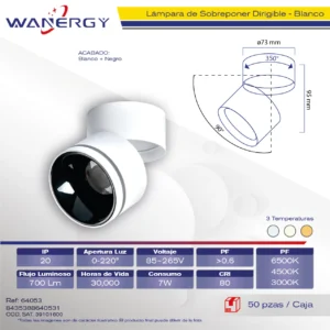 LAMPARA LED DE SOBREPONER DIRIGIBLE TIPO SILINDRO 7W BLANCO