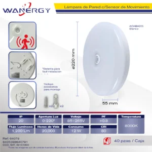 SOBREPONER REDONDO CON SENSOR MOVIMIENTO 12W