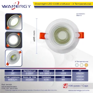 EMPOTRADO LED COB TRES TEMPERATURA CRISTAL 6W COB 6W