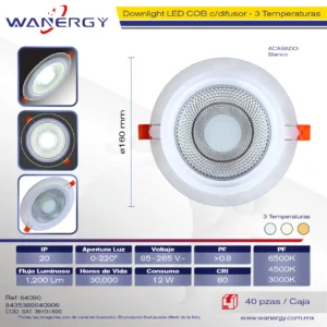 EMPOTRADO LED COB TRES TEMPERATURA CRISTAL 12W 4 COB 12W