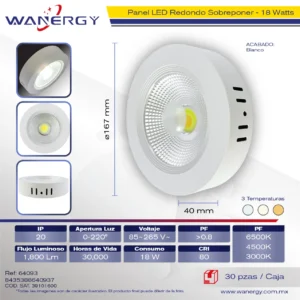 SOBREPONER LED COB TRES TEMPERATURA CRISTAL 18W 6 +
