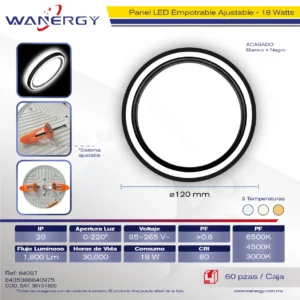 PANEL REDONDO AJUSTABLE 18W 18W 90D 70 80Lm/W