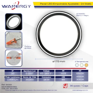 PANEL REDONDO AJUSTABLE 24W 24W 120D 70 90Lm/W