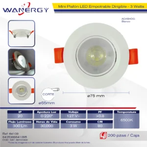 MINI PLAFON LED EMPOTRABLE DIRIGIBLE 3W 3W 2835*6D