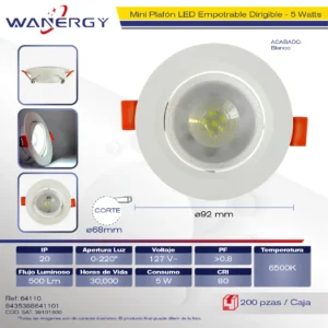 MINI PLAFON LED EMPOTRABLE DIRIGIBLE 5W 5W 2835*6D