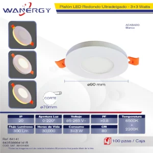 PLAFON LED REDONDO ENPOTRADO DOS TEMPERATURAS 3+3W 3+3W 65MM 30 40LM/W