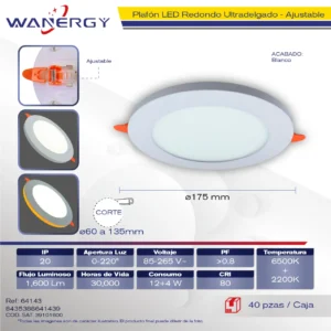 PLAFON LED REDONDO AJUSTABLE DOS TEMPERATURAS 12+4W 12+4W 120 70LM/W