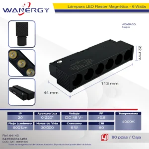 LAMPARA LED RASTER MAGNETICA DIRIGIBLE 6LED 6W DC48V 6 90