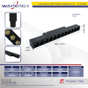 LAMPARA LED RASTER MAGNETICA DIRIGIBLE 12LED 12W DC48V 12 90