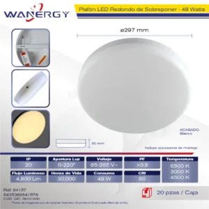 PANEL REDONDO SOBREPONER ASPIRINA TRES TEMPERATURAS 48W 48W 2835-624D