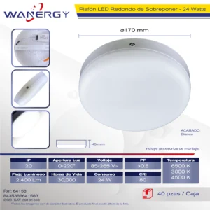 PANEL REDONDO SOBREPONER ASPIRINA TRES TEMPERATURAS 24W 24W