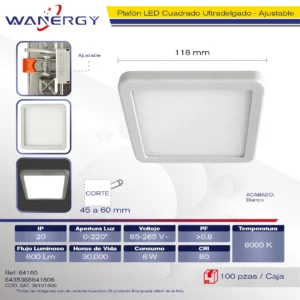 PANEL LED CUADRADO AJUSTABLE 6W BLANCO 6W(