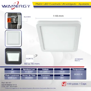 PANEL LED CUADRADO AJUSTABLE 8W BLANCO 8W(