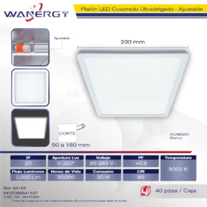 PANEL LED CUADRADO AJUSTABLE 20W BLANCO 20W(