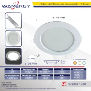 EMPOTRADO NEGRO LED TRES TEMPERATURA 5W 85-265V DOB