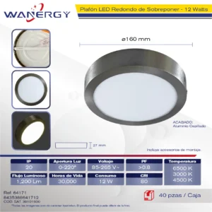 SOBREPONER REDONDO GALVANIZADO LED TRES TEMPERATUS 12W 85-265V 12W 28MM
