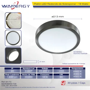 SOBREPONER REDONDO GALVANIZADO LED TRES TEMPERATUS 18W 85-265V 18W 28MM