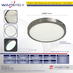 SOBREPONER REDONDO GALVANIZADO LED TRES TEMPERATUS 24W 85-265V 24W 28MM