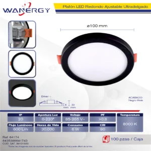 PANEL REDONDO AJUSTABLE NEGRO LED 8000K 6W 85-265V 6W(