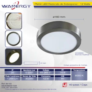 SOBREPONER REDONDO GALVANIZADO LED 6500K 12W 85-265V 12W 28MM
