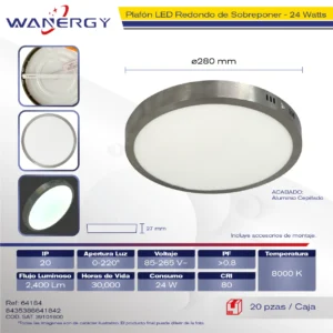 SOBREPONER REDONDO GALVANIZADO LED 6500K 24W 85-265V 24W 28MM