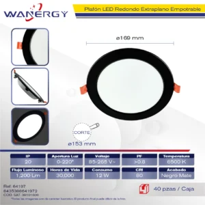 EMPOTRADO REDONDO NEGRO 12W 85-265V 12W