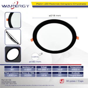 EMPOTRADO REDONDO NEGRO 18W 85-265V 18W