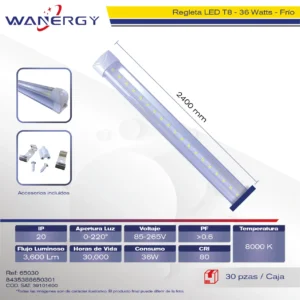 REGLETA DE ALUMINIO 2.4M 36W 85-265V 96D*2