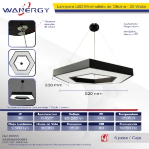 lampara LED hexagonal de oficina