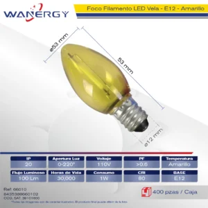 BOMBILLA LED TRANSPARENTE TIPO VELA E12