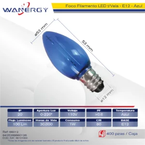 BOMBILLA LED TRANSPARENTE TIPO VELA E12