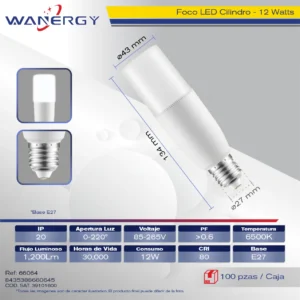 FOCO LED CILINDRO 12W LUZ FRIA