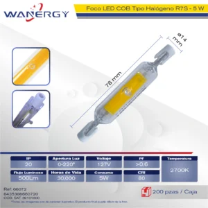 FOCO LED COB R7S 5W HALOGENO DE VIDRIO
