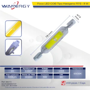 FOCO LED COB R7S 5W HALOGENO DE VIDRIO