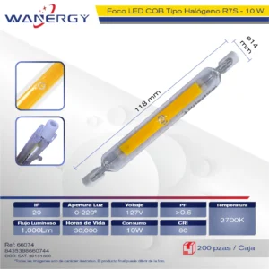 FOCO LED COB R7S 10W HALOGENO DE VIDRIO
