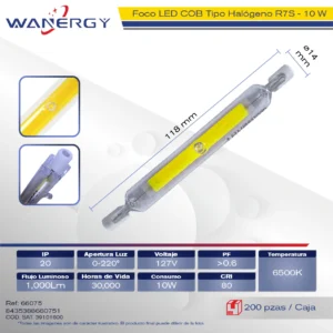 FOCO LED COB R7S 10W HALOGENO DE VIDRIO