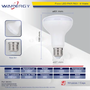 FOCO LED PAR R63 E27 9W 1W-6V