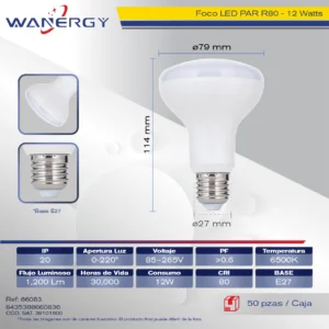 FOCO LED PAR R80 E27 12W 1W-6V