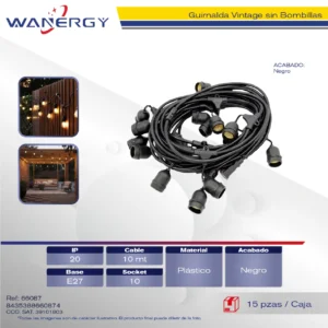 GUIRNALDA VINTAGE SIN BOMBILLA IMPERMEABLE 10M 10 SOCKETS