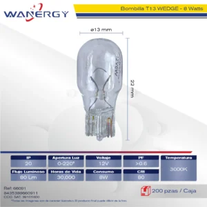 BOMBILLA T13 12V8W WEDGE