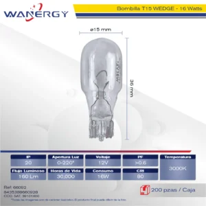 BOMBILLA T15 12V16W WEDGE