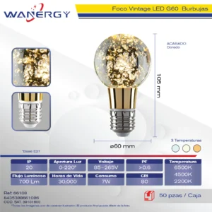 Bombilla Vintage Burbujas LED TRES TEMPERATURAS G60