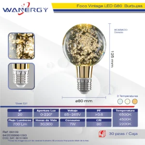 Bombilla Vintage Burbujas LED TRES TEMPERATURAS G80