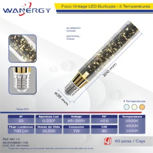 Bombilla Vintage Burbujas Cilindro LED TRES TEMPERATURAS 35*H200MM