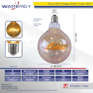 FOCO LED VINTAGE AMBAR G125-12W C/LETRA HOME
