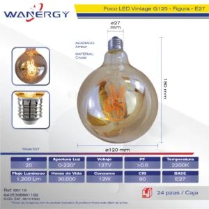 FOCO LED VINTAGE AMBAR G125-12W FIGURA
