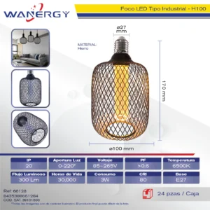 FOCO LED TIPO INDUSTRIAL MALLA H100-BARRA 5W-E27